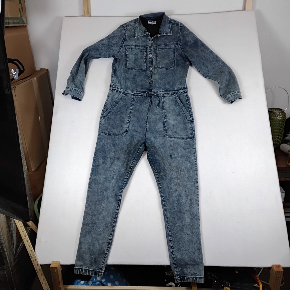 Thrill Denim Womens 2X Acid Wash Jumpsuit Utility Coveralls Boilersuit Blue